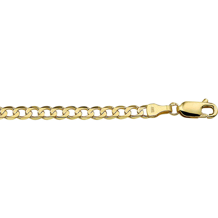 Een close-up van de Van der Kooij Collectie Gouden ketting heren - gourmette 6-zijdes geslepen 3,9 mm 14K, met platte in elkaar grijpende schakels en een karabijnsluiting op een witte achtergrond.