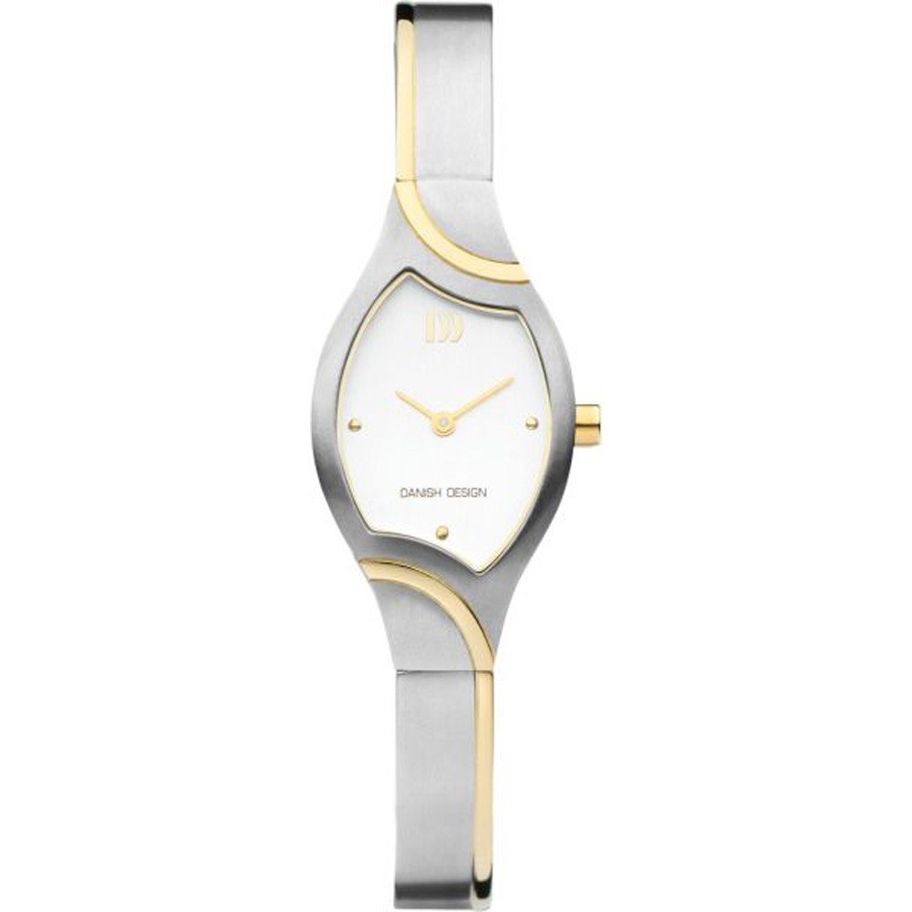 Uhr mit silbernem Gehäuse und goldenen Akzenten, weißem Zifferblatt und schmalem Armband