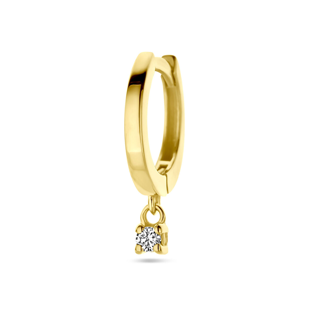 Klapp-Ohrring aus 14K Gelbgold mit einem kleinen Anhänger und einem Diamanten von 0,06 ct.