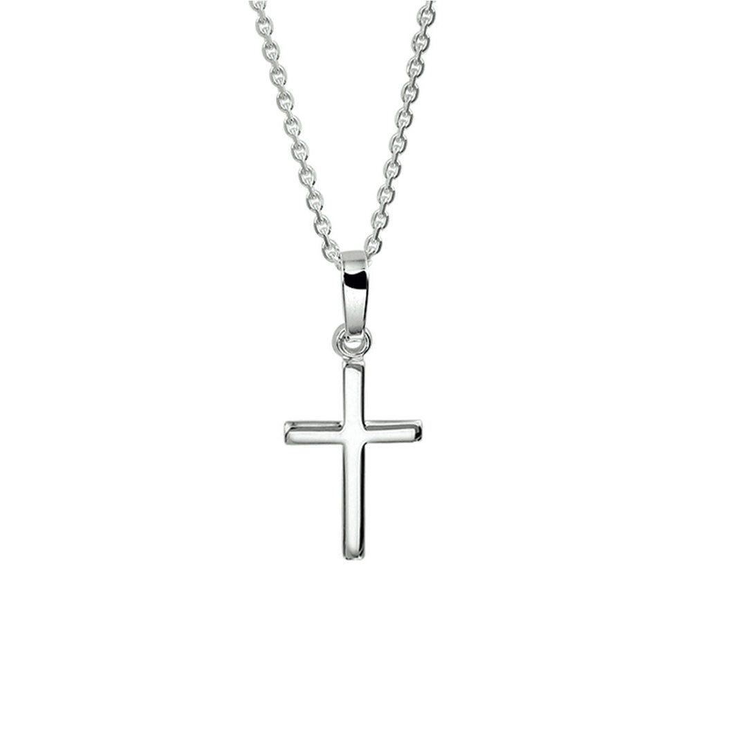 Deze zilveren gerhodineerde collier kruis 41 + 4 cm van Van der Kooij Collectie heeft een gepolijste zilveren kruis hanger aan een eenvoudige ketting-een tijdloos en elegant accessoire.