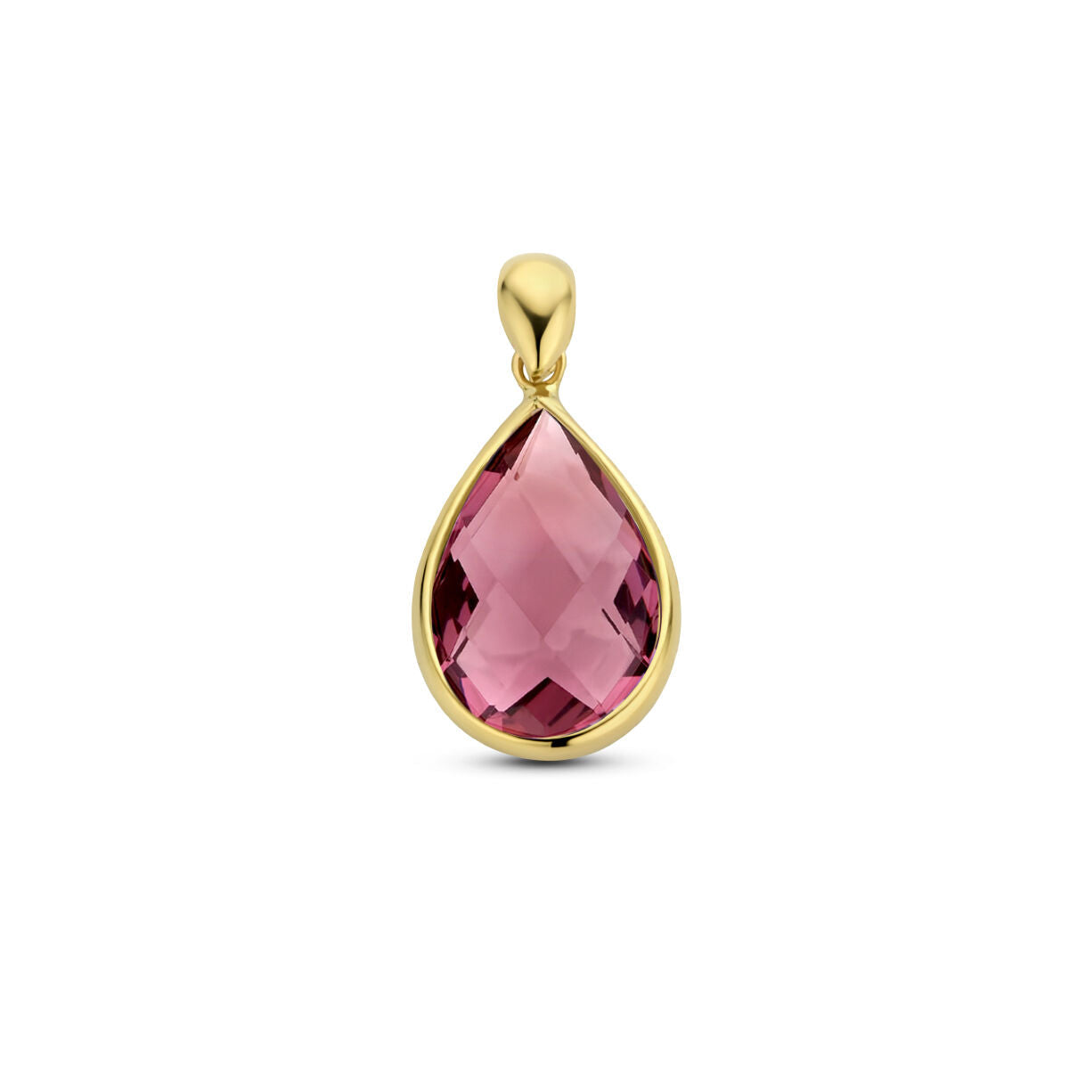 Hänger aus 14K Gelbgold mit tropfenförmigem Rhodolith-Quarz