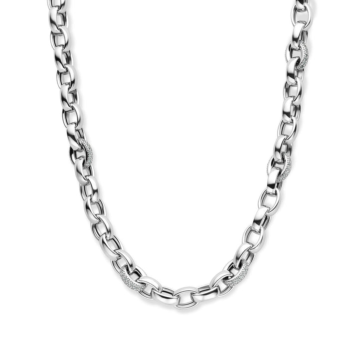 Halskette Jasseron Oval Zirkonia 7,5 mm 45 cm Silber rhodiniert