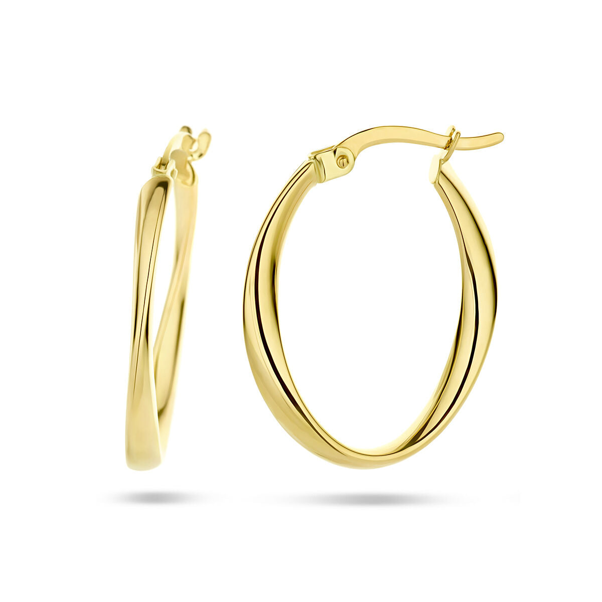 Ovale, gedraaide Ohrhänger aus 14K Gelbgold mit glänzender Oberfläche