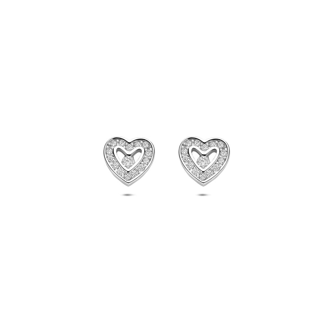 Zilveren hartjes oorknopjes met zirkonia – gerhodineerd 925 zilver