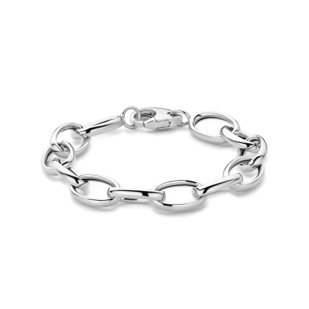 Armband aus rhodiniertem Silber mit Anker-Gliedern, 10 mm breit und 19 cm lang