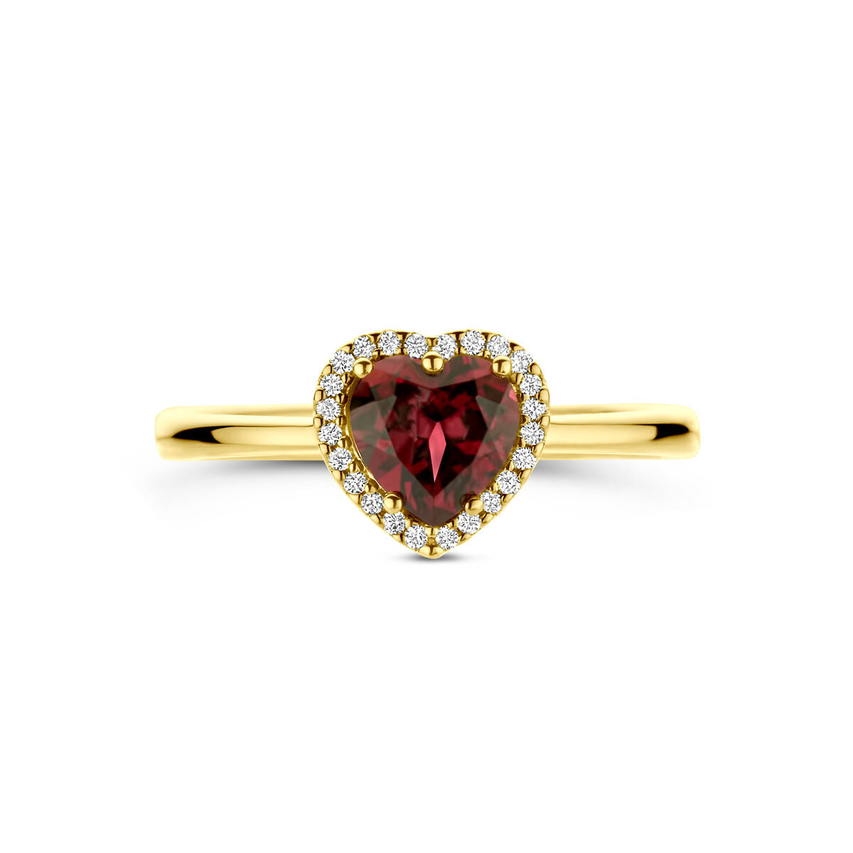 Ring Herz rosa Rhodolith und Diamant 0,06ct H SI 14K Gelbgold