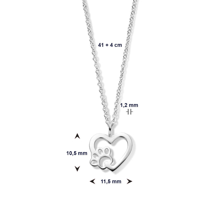 Halskette Herz Hundepfote 41 + 4 cm Silber rhodiniert