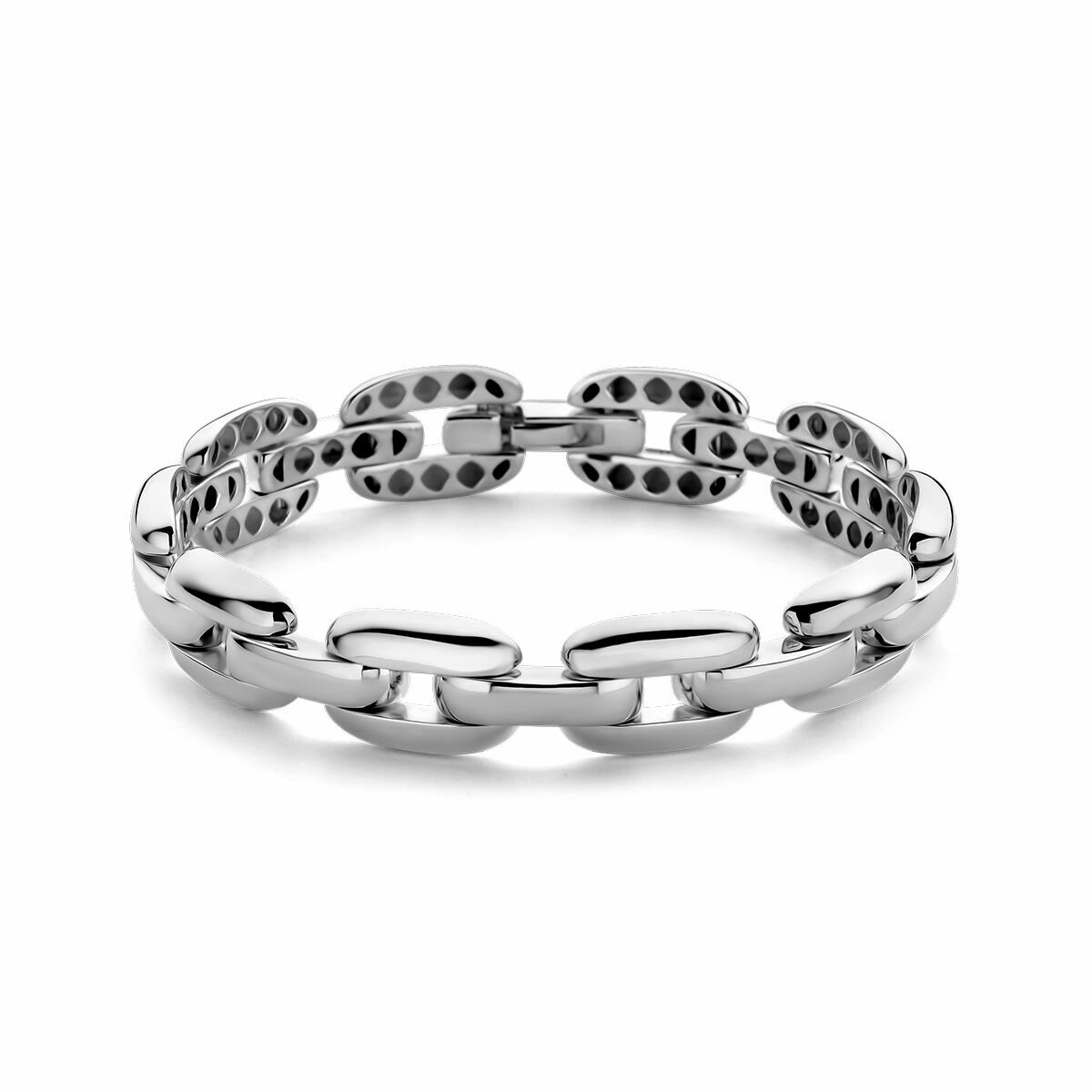 Silberne, rhodinierte Damenarmband mit ovalen Gliedern und strukturierten Details