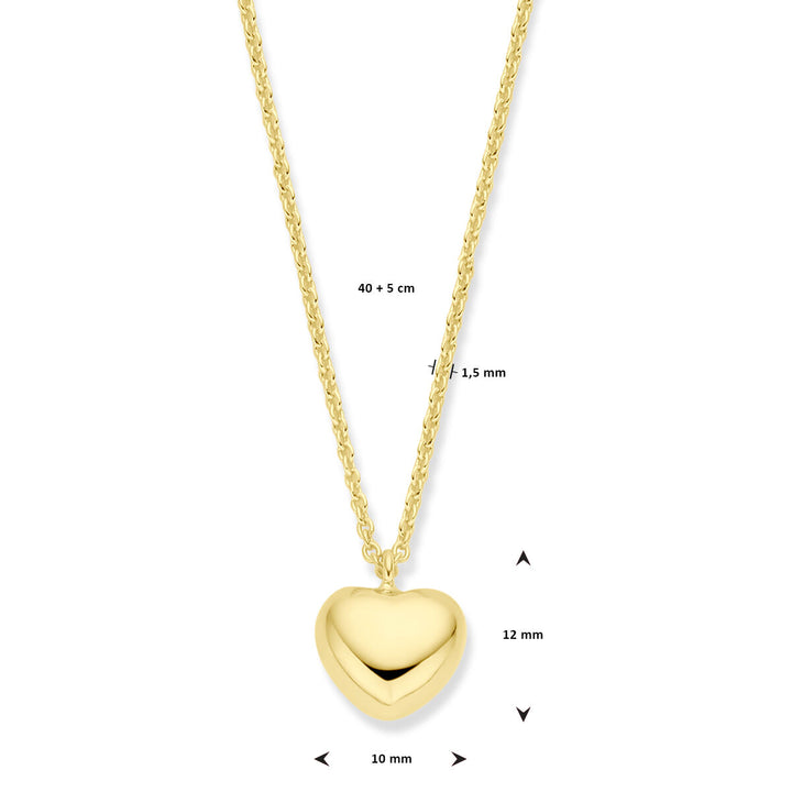 Het Van der Kooij Collectie collier hart (1,5 mm, 40+5 cm) is een geel zilver vergulde ketting met een glanzende hartvormige hanger (10x12x1,5 mm) en veilige karabijnsluiting - perfect voor Valentijn.