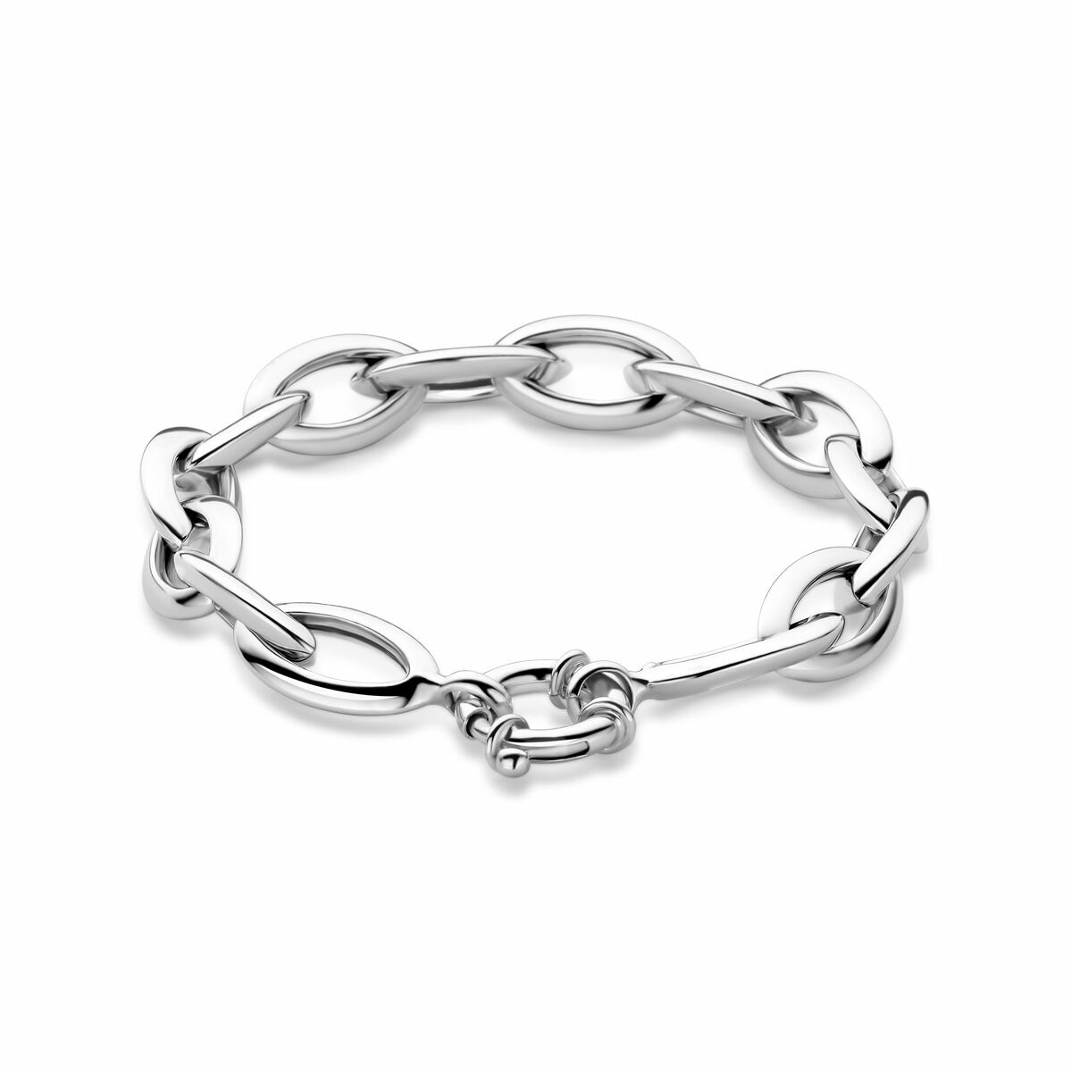 Armband aus rhodiniertem Silber mit großen Anker-Gliedern und einem großen Karabinerverschluss