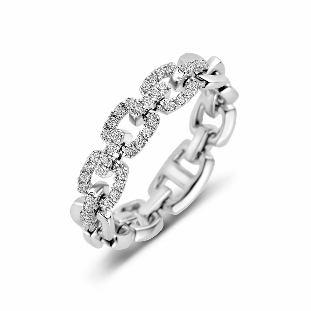 Ring aus 14K Weißgold mit flexiblen Gliedern und 0,24 ct SI Diamanten