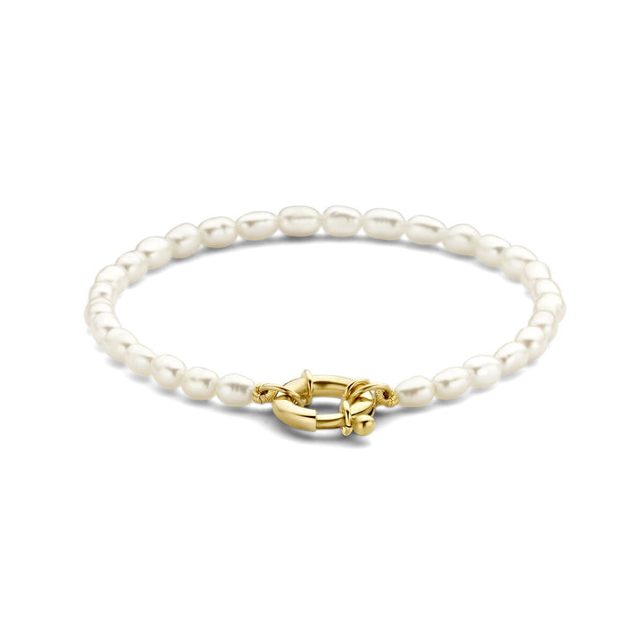 Armband Perlen 18,5 cm mit großem Federverschluss 14K Gelbgold