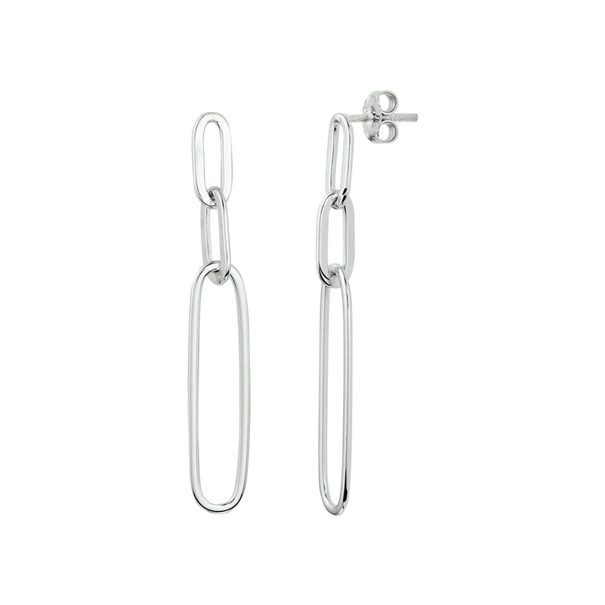 Ohrhänger aus rhodiniertem Silber in Paperclip-Form mit langen, ovalen Gliedern