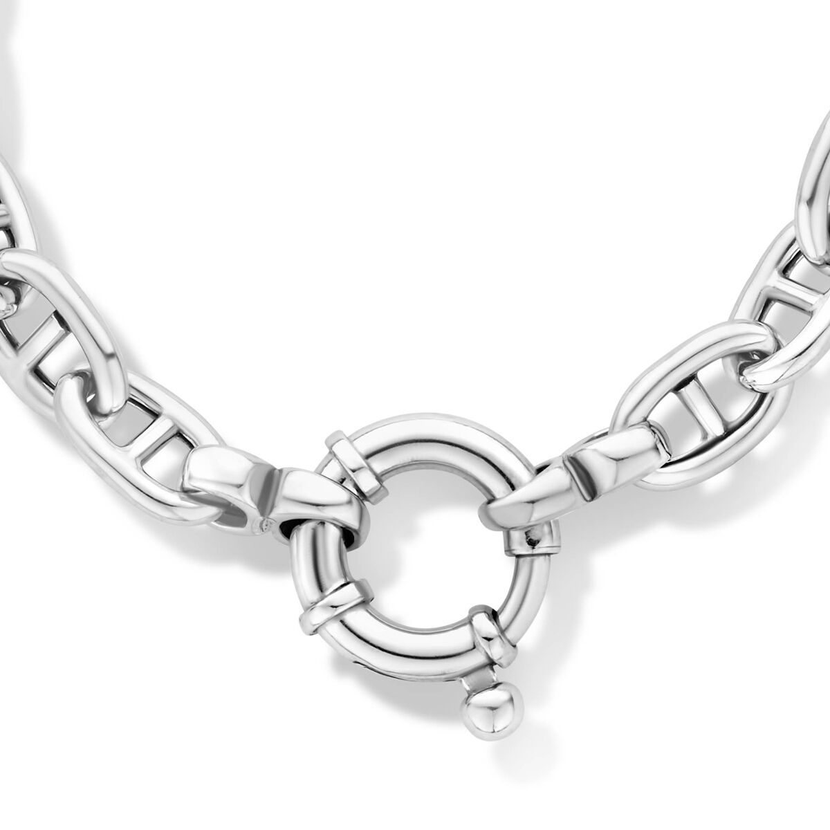 Collier aus rhodiniertem Silber mit 7,1 mm breiten Gliedern und großem Karabinerverschluss