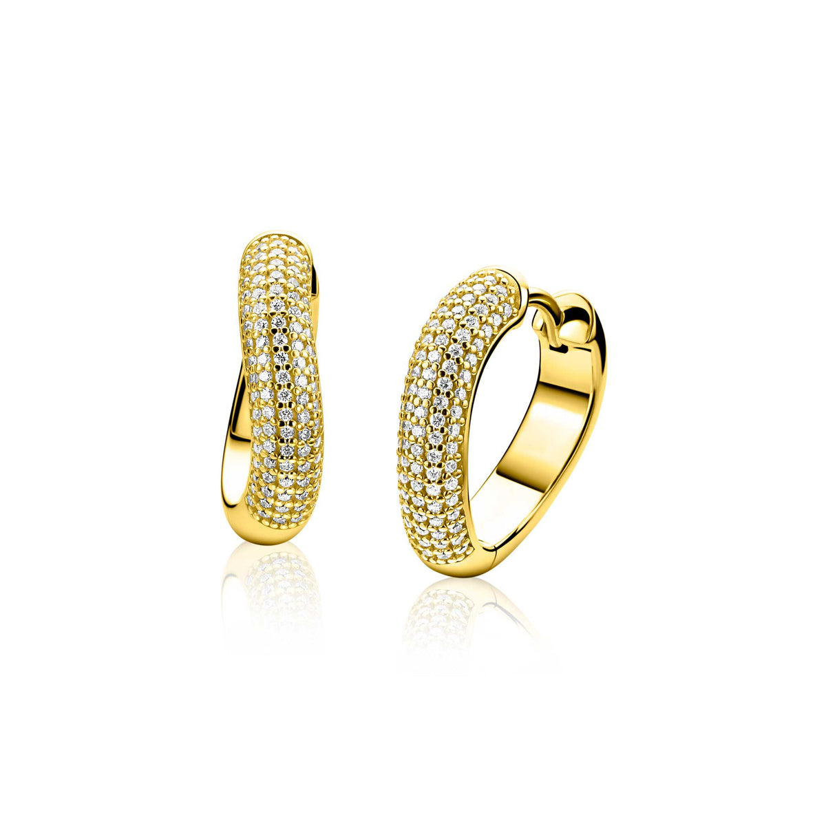 Goldene, vergoldete Silberohrringe mit Zirkonia-Steinen, 17 mm lang