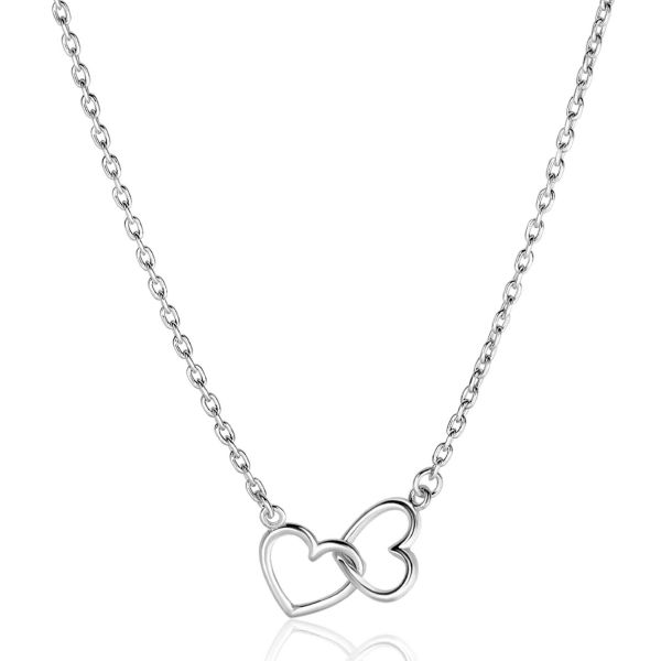 Kette aus Silber mit zwei ineinander verschlungenen Herz-Anhängern