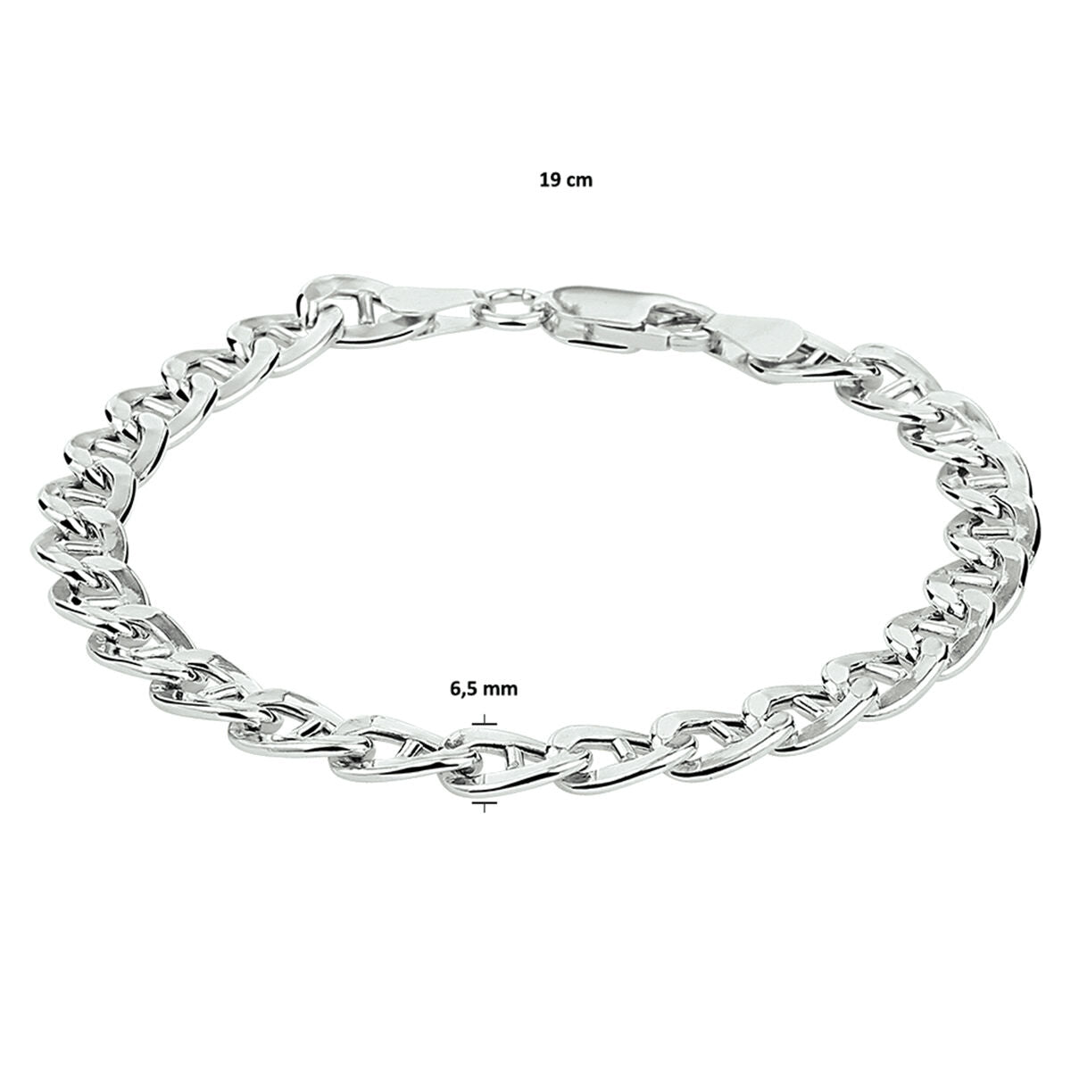 Armband Anker 6,5 mm 19 cm Silber rhodiniert