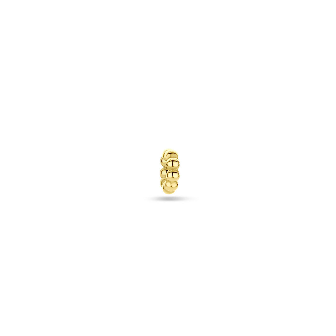 De Van der Kooij Collectie oorringhanger bolletjes per stuk 4,5 mm in 14K geelgoud is een kleine, ronde kraalbedel met een gegroefd ontwerp voor dames, gecentreerd op een witte achtergrond.