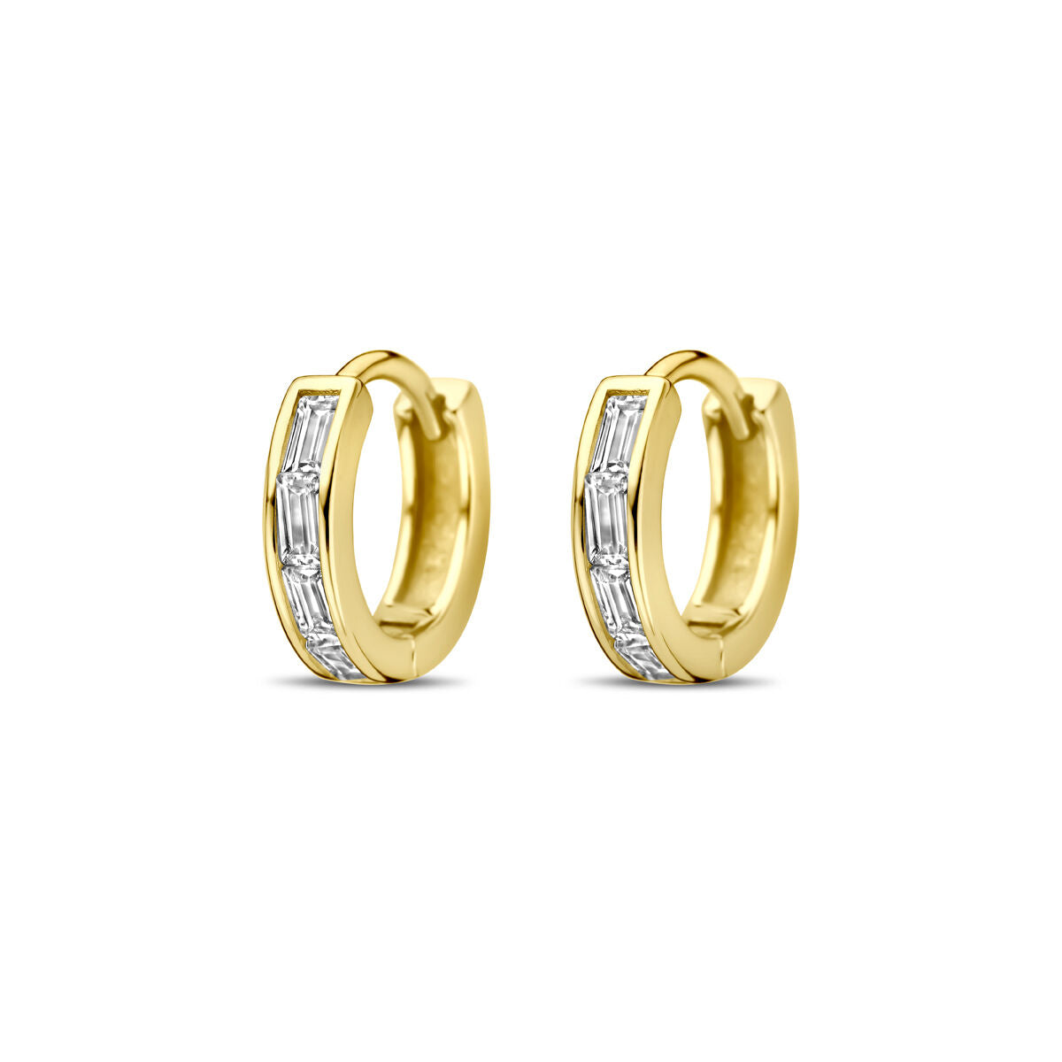Klapp-Ohrringe aus vergoldetem Silber mit Zirkonia-Steinen, 10 mm breit