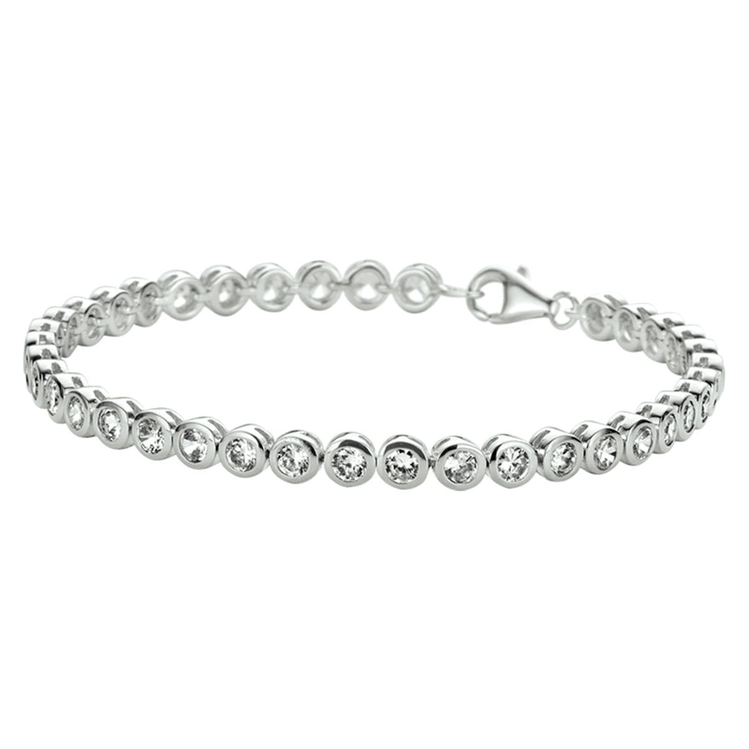 Tennisarmband mit Zirkonia-Steinen, 4 mm, in Silber mit glänzender Oberfläche und Karabinerverschluss