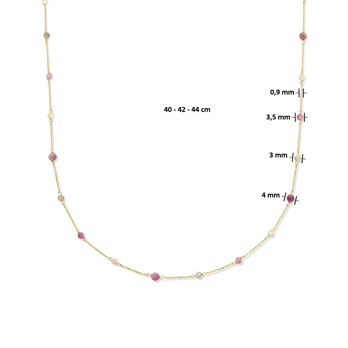 Halskette Turmalin 40 - 42 - 44 cm 14K Gelbgold