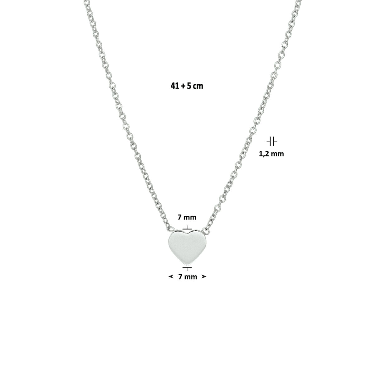 Halskette Herz 41 + 5 cm Silber rhodiniert