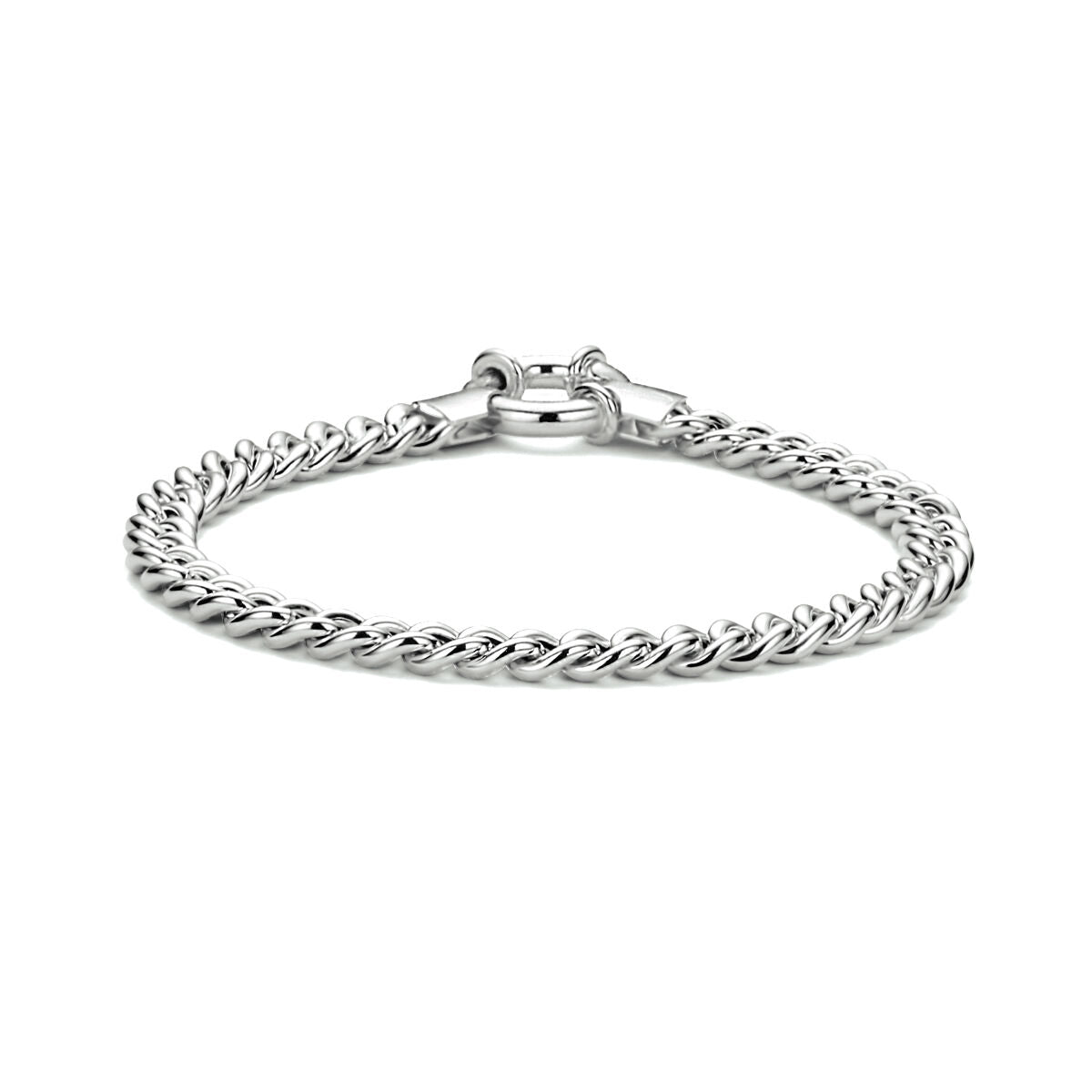Armband aus rhodiniertem Silber mit 5,8 mm Gourmette-Gliedern und großem Federringverschluss
