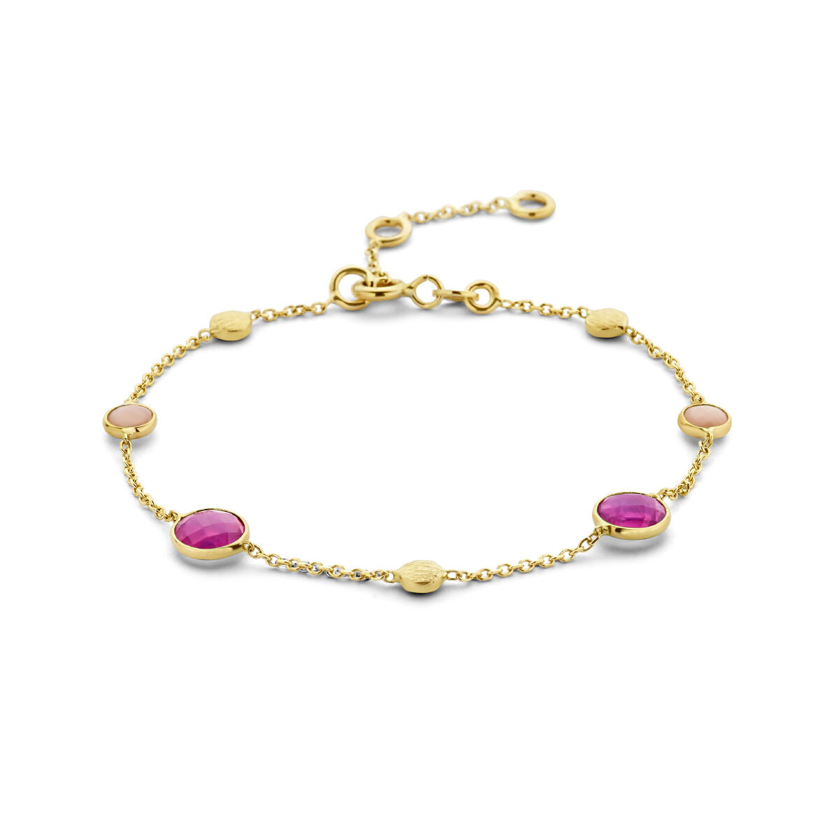 Goldenes Damenarmband mit Rubinen, Opalen und runden Elementen aus 14K Gold