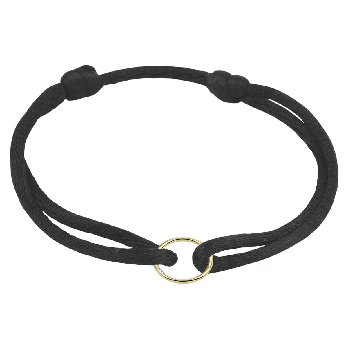 Armband aus 14K Gold mit schwarzem Gummi- und Nylonband und rundem Anhänger