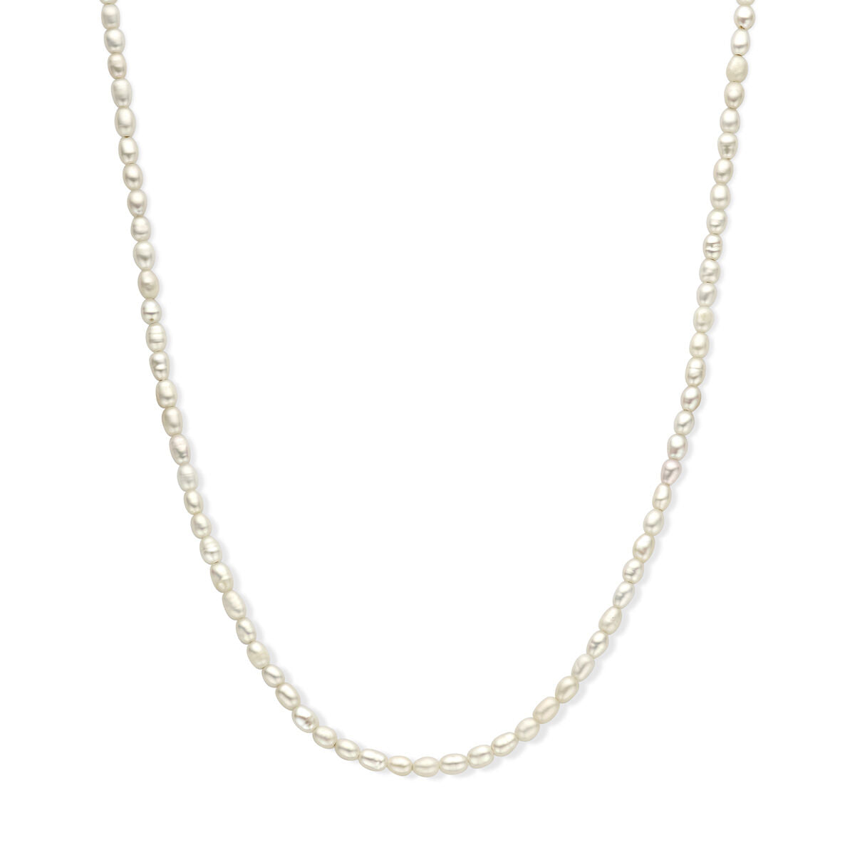 Halskette mit 3,8 mm Perlen, 50 + 5 cm lang, rhodiniertes Silber