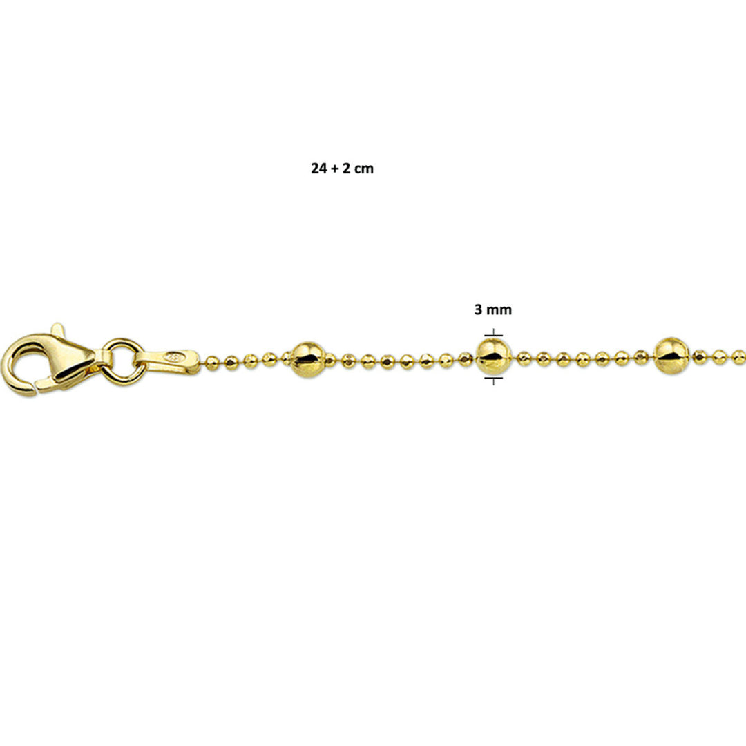 Fußkettchen Kugeln 24 + 2 cm 3 Mikron Silber vergoldet (gelb)