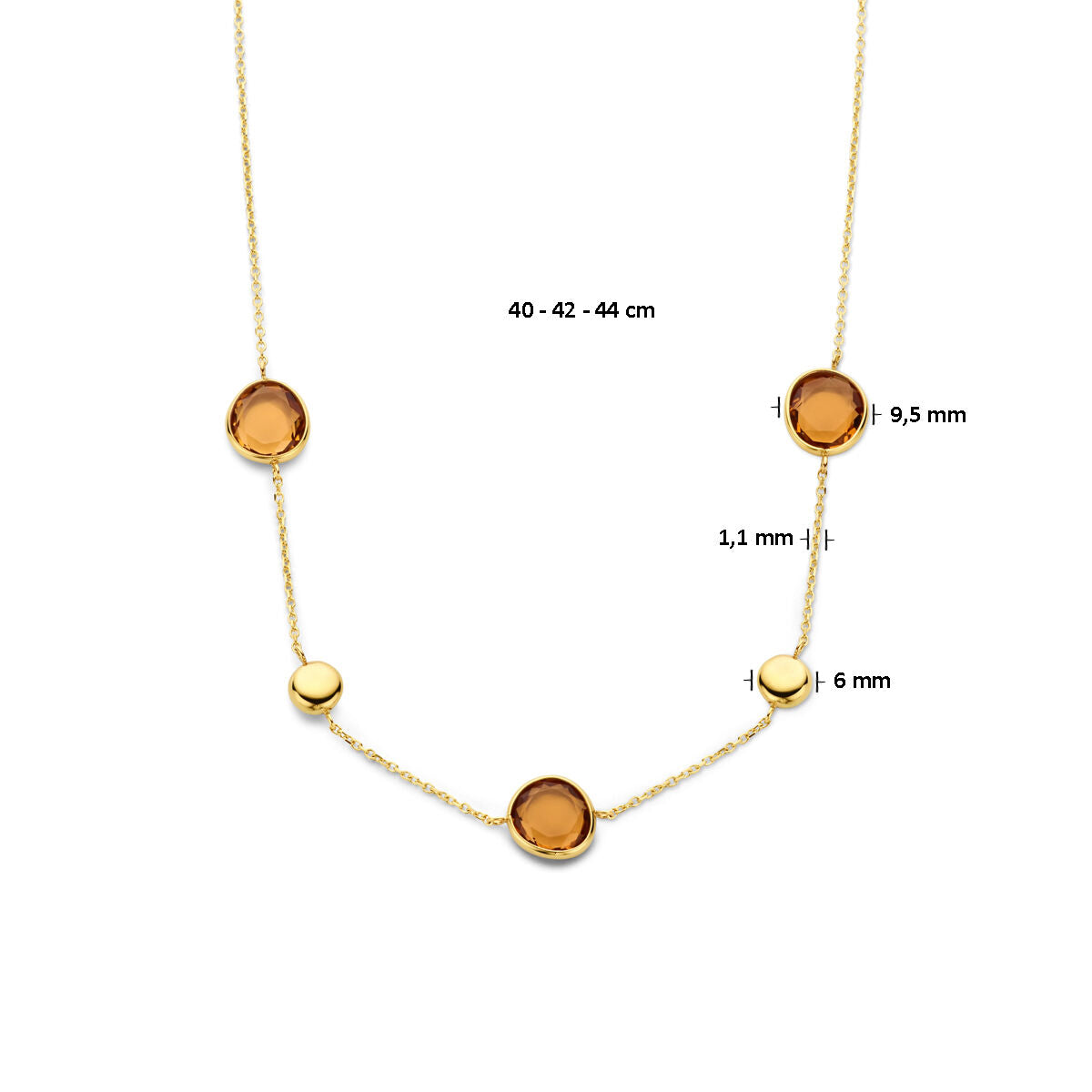 Citrin-Halskette 40 - 42 -44 cm 14K Gelbgold