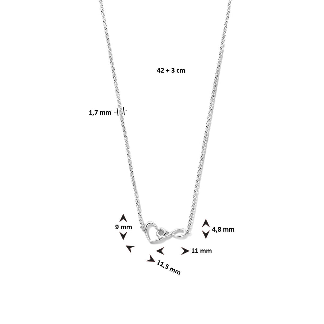 Halskette Herz und Unendlichkeit 42 + 3 cm Silber rhodiniert