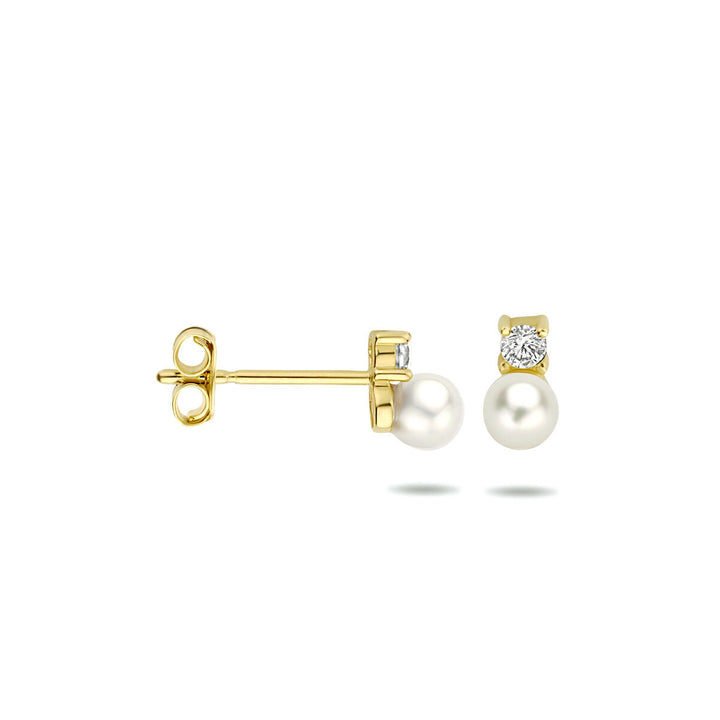 Ohrstecker Perle und Zirkonia 14K Gelbgold