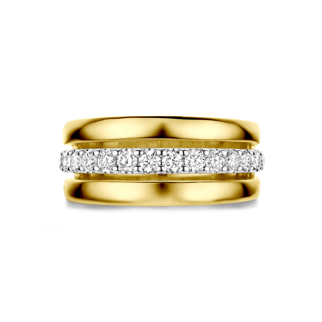 14k Bicolor damesring met diamant – geel- en witgoud