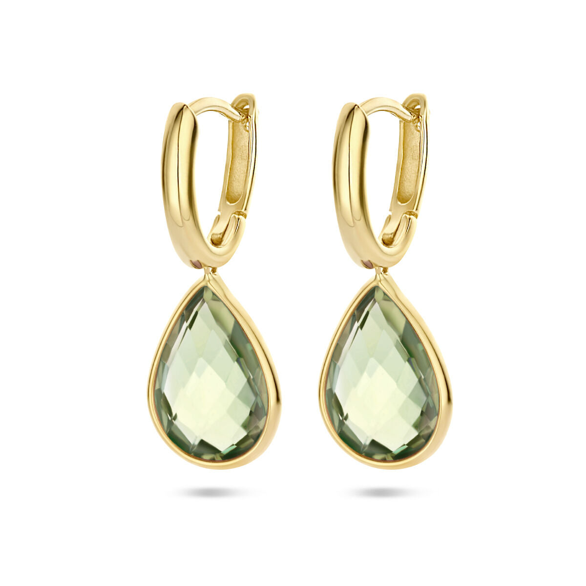 Klapp-Ohrringe aus 14K Gelbgold mit grünen Amethysten in Tropfenform