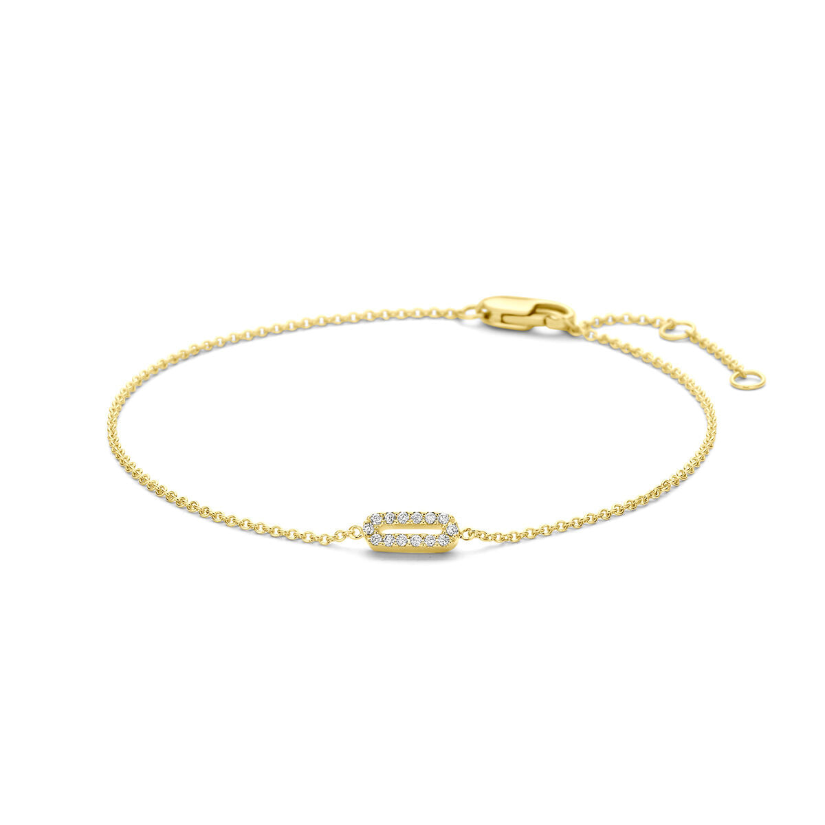 Armband aus 14k Gelbgold mit diamantbesetztem, rechteckigem Anhänger