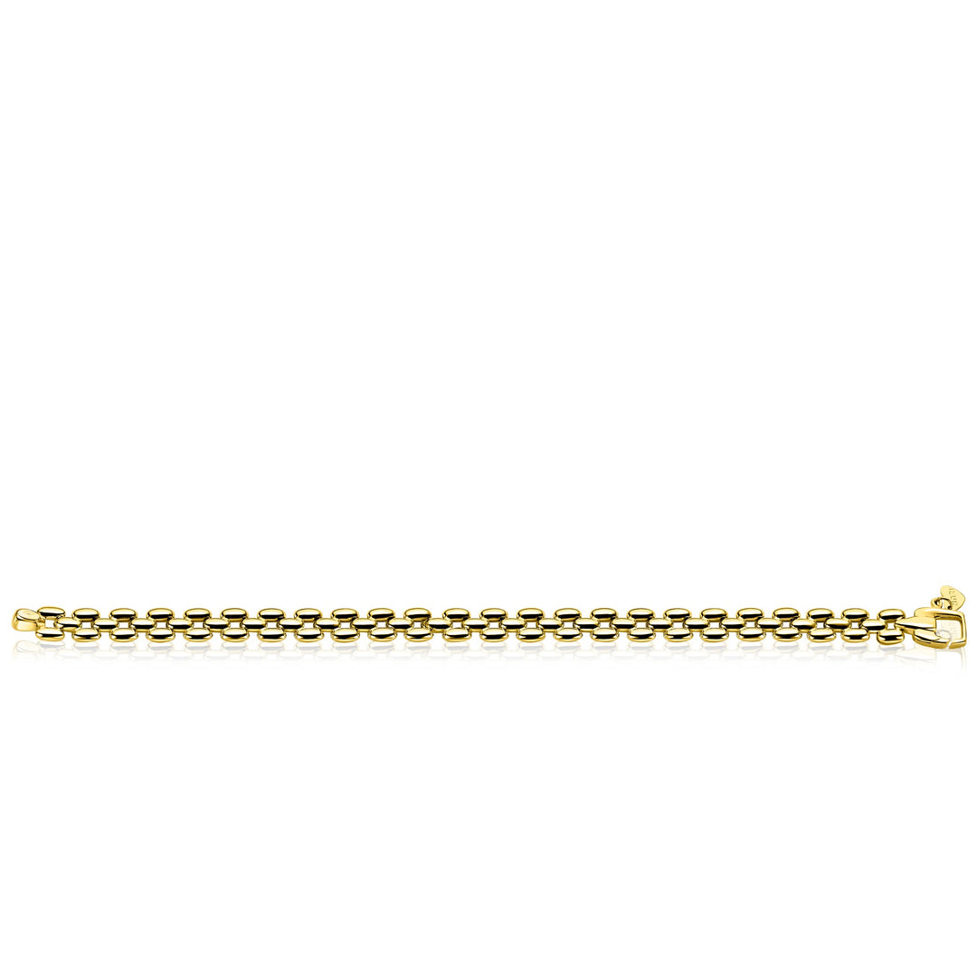 De Zinzi Armband Gold Plated ZIA2764G van Zinzi heeft rechthoekige schakels en een sluiting, afgebeeld op een witte achtergrond.