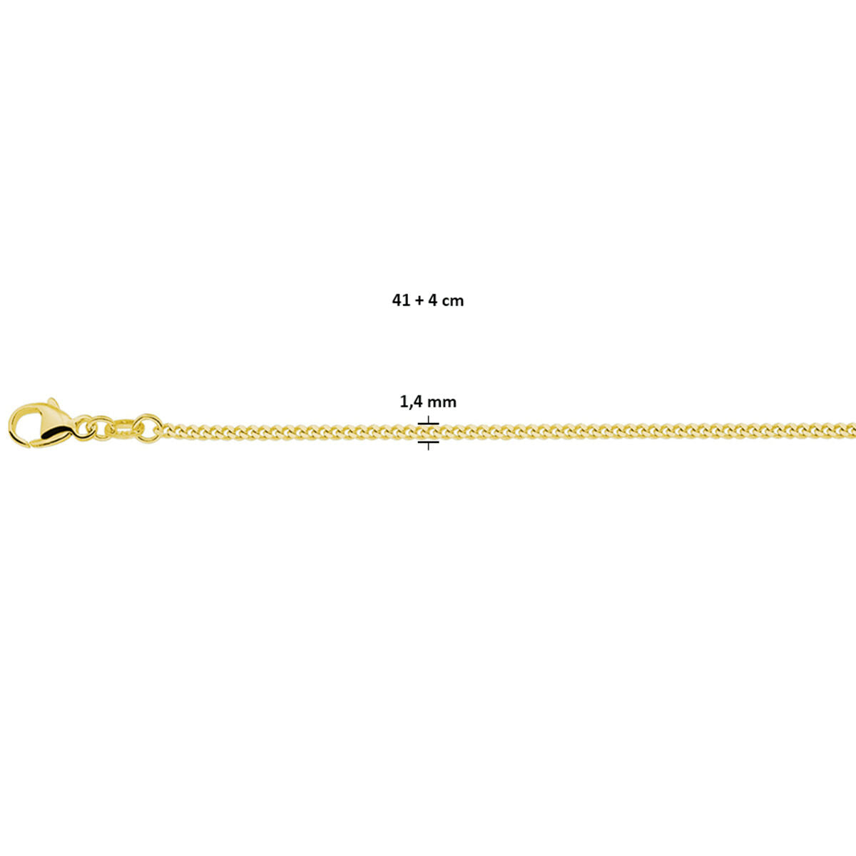Halskette Gourmet 4-seitiger Schliff 1,4 mm 41 + 4 cm 3 Mikron Silber vergoldet (gelb)