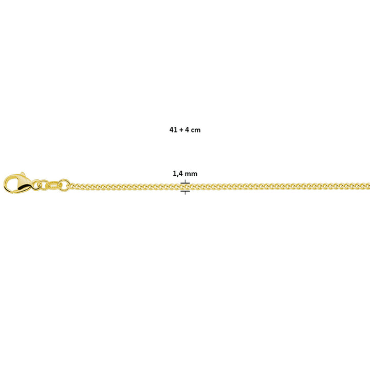 Halskette Gourmet 4-seitiger Schliff 1,4 mm 41 + 4 cm 3 Mikron Silber vergoldet (gelb)