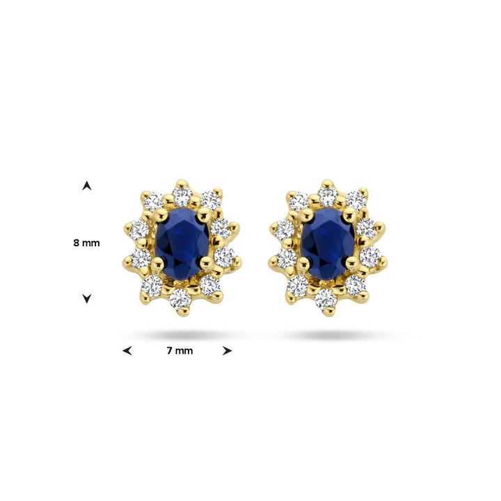 Ohrstecker Saphir und Zirkonia Halo 14K Gelbgold