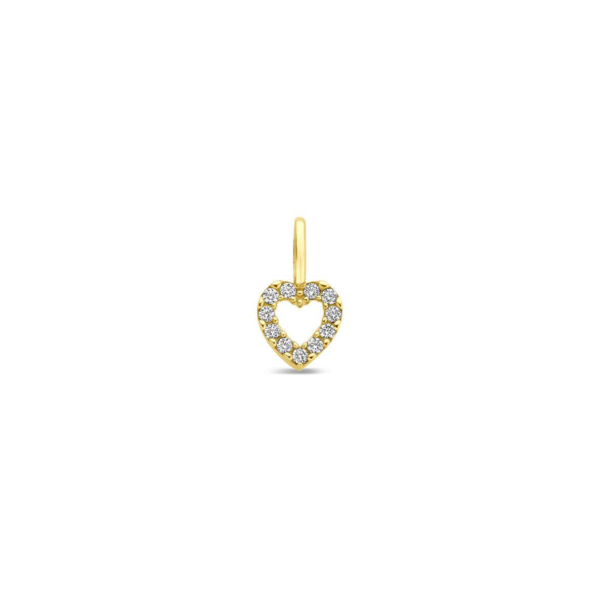 Hänger in Herzform aus 14K Gelbgold mit Zirkonia-Steinen, Durchmesser 10,5 mm