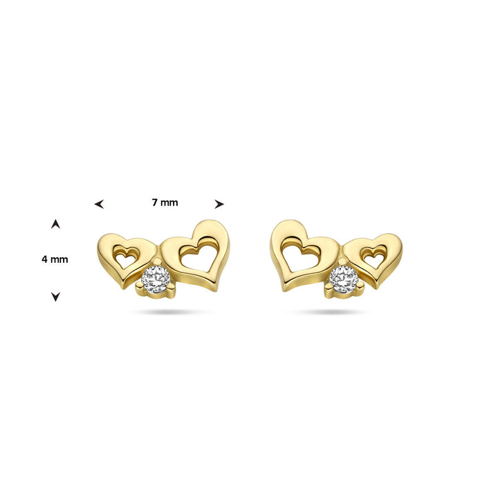 Herz Ohrstecker Zirkonia 14K Gelbgold