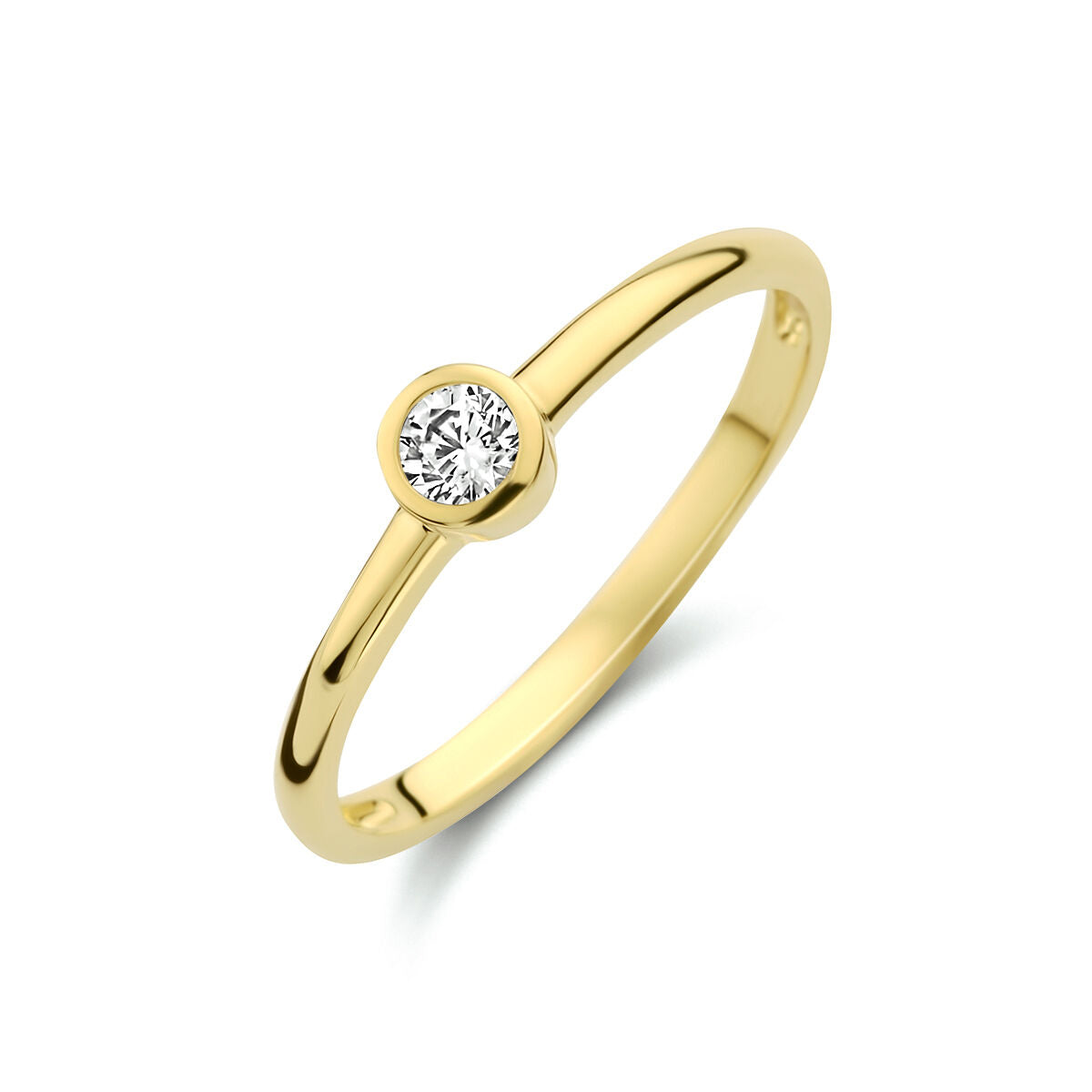 Ring aus 14K Gelbgold mit rundem Zirkonia in der Mitte