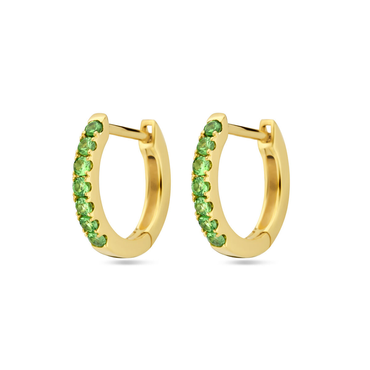 Klappohrringe Tsavorit 12 mm 14K Gelbgold
