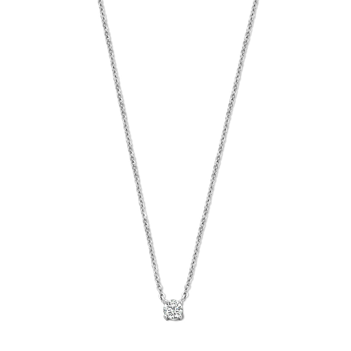 Collier aus rhodiniertem Silber mit Zirkonia-Anhänger, Länge 41,5 + 3 cm