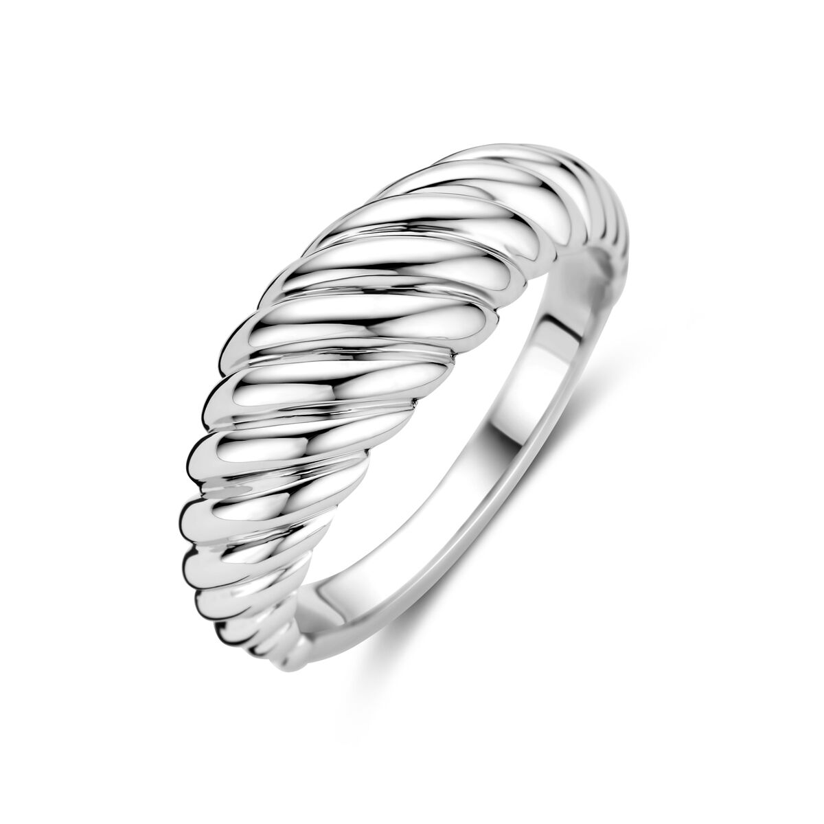 Massiver, gedrehter Ring aus rhodiniertem Silber mit glänzender Oberfläche