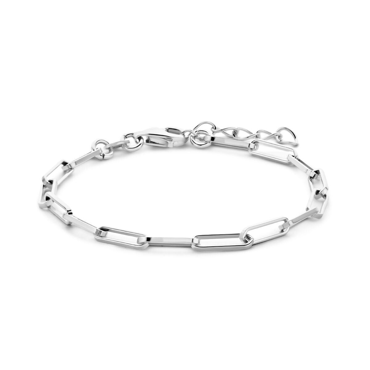 Armband aus rhodiniertem Silber mit paperclip-Design und quadratischen Gliedern, 3,0 mm breit