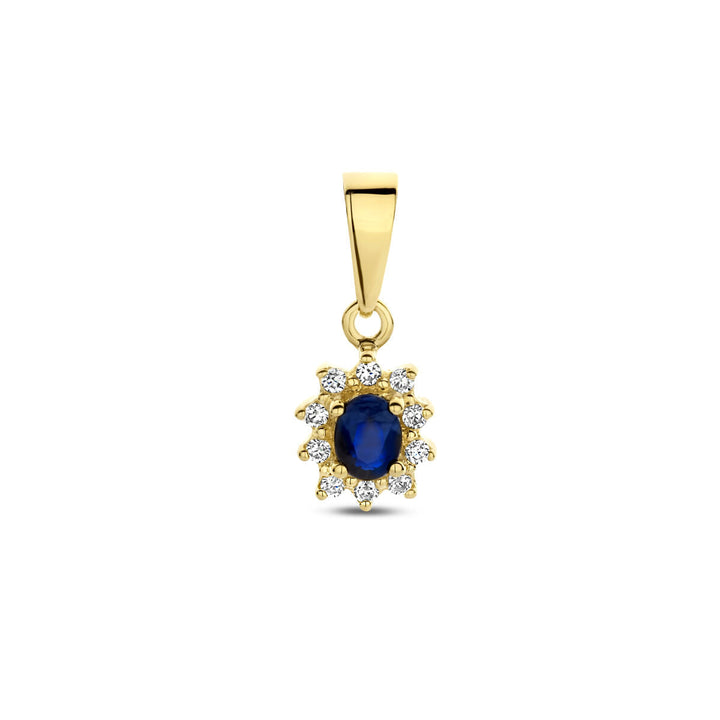 Anhänger Saphir und Zirkonia Halo 14K Gelbgold