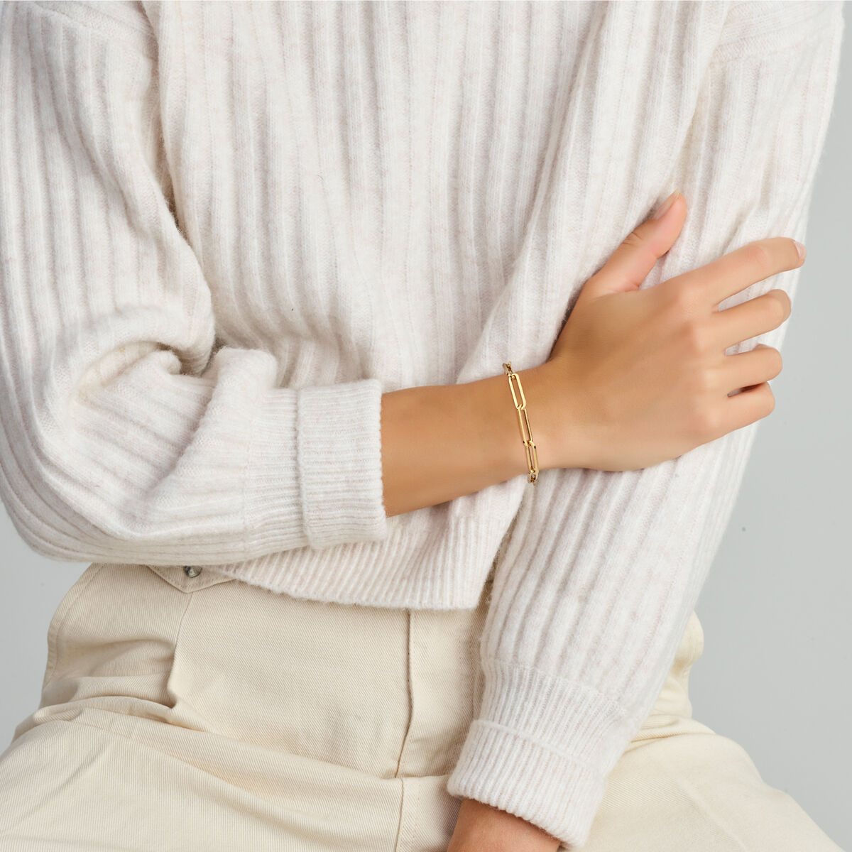 Armband Büroklammer Vierkantrohr 6,0 mm 19 cm mit großem Karabinerverschluss 14K Gelbgold